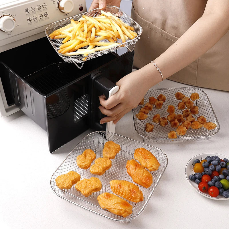 3-Piece Stackable Basket Set for Air Fryer – With Free Heat-Resistant Tongs