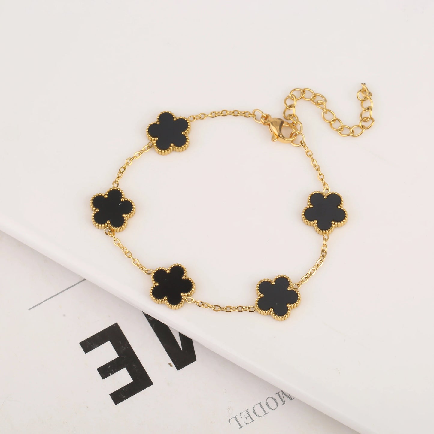 Stainless Steel Adjustable Clover Bracelet with Five Leaf Flower