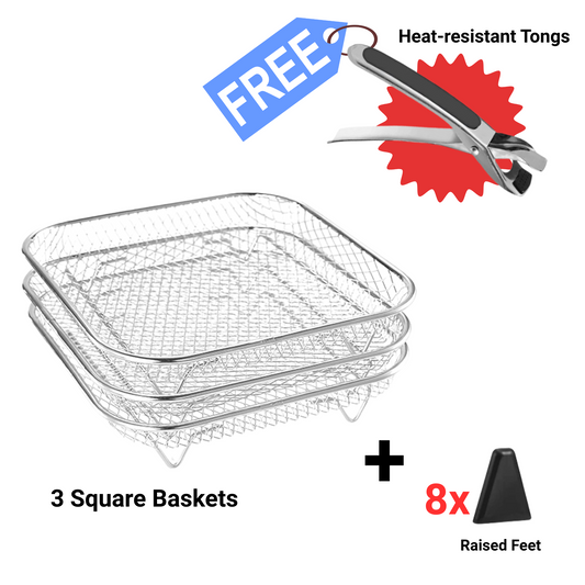 3-Piece Stackable Basket Set for Air Fryer – With Free Heat-Resistant Tongs