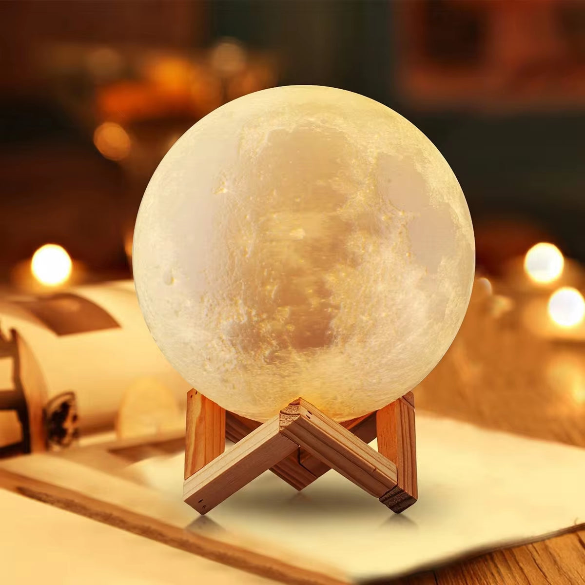8cm LED Moon Lamp – Battery Powered Night Light with Stand