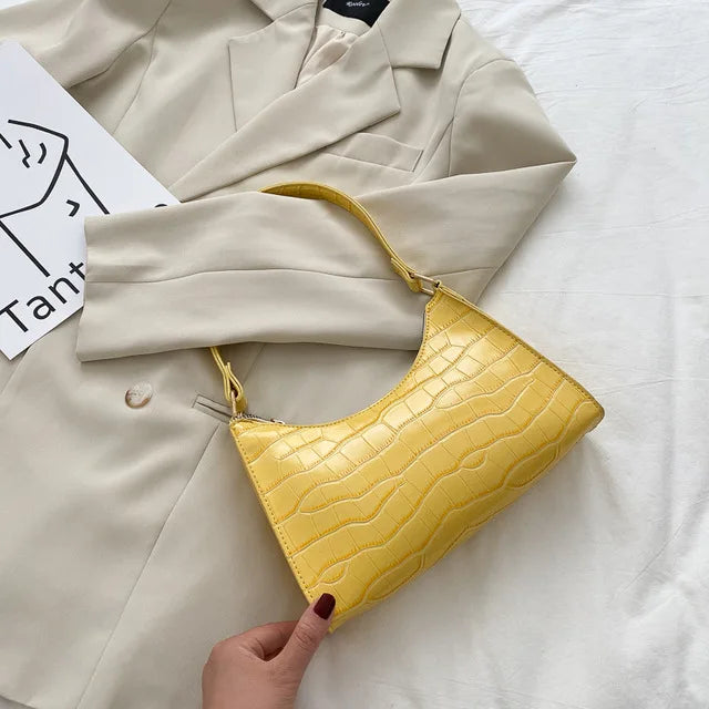 Women's PU Leather Shoulder Bag with Crocodile Texture – Stylish Everyday Underarm Purse