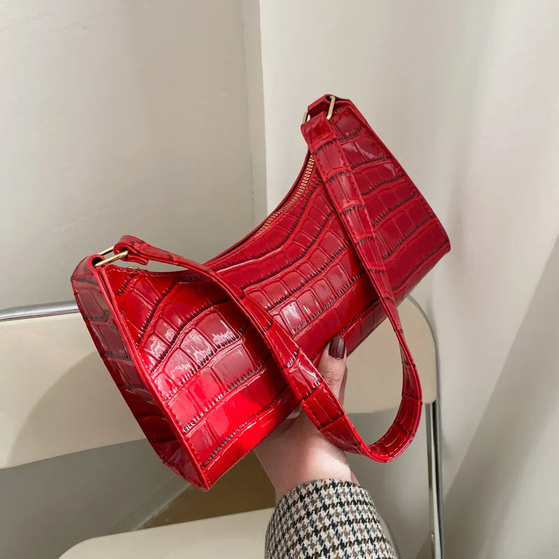 Women's PU Leather Shoulder Bag with Crocodile Texture – Stylish Everyday Underarm Purse