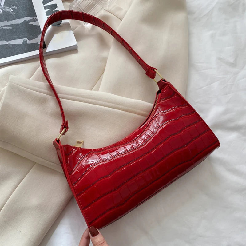 Women's PU Leather Shoulder Bag with Crocodile Texture – Stylish Everyday Underarm Purse