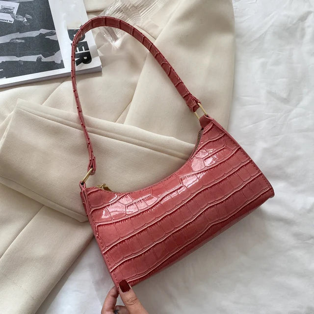 Women's PU Leather Shoulder Bag with Crocodile Texture – Stylish Everyday Underarm Purse