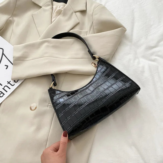 Women's PU Leather Shoulder Bag with Crocodile Texture – Stylish Everyday Underarm Purse