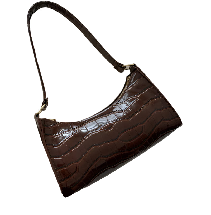 Women's PU Leather Shoulder Bag with Crocodile Texture – Stylish Everyday Underarm Purse