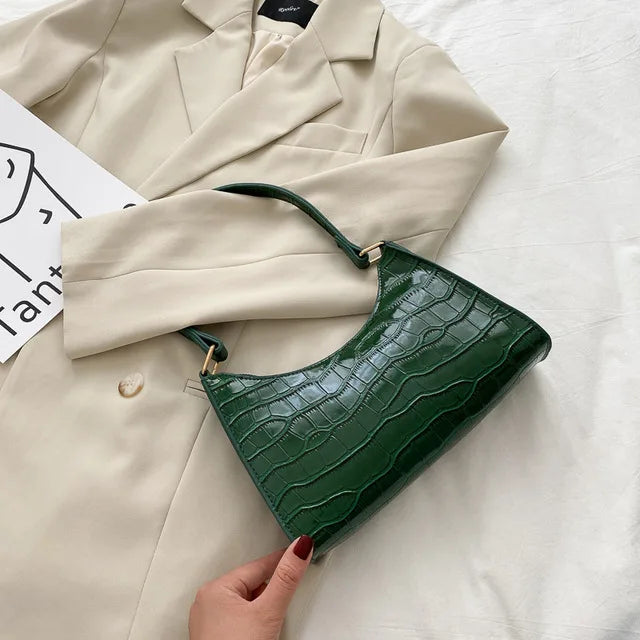 Women's PU Leather Shoulder Bag with Crocodile Texture – Stylish Everyday Underarm Purse