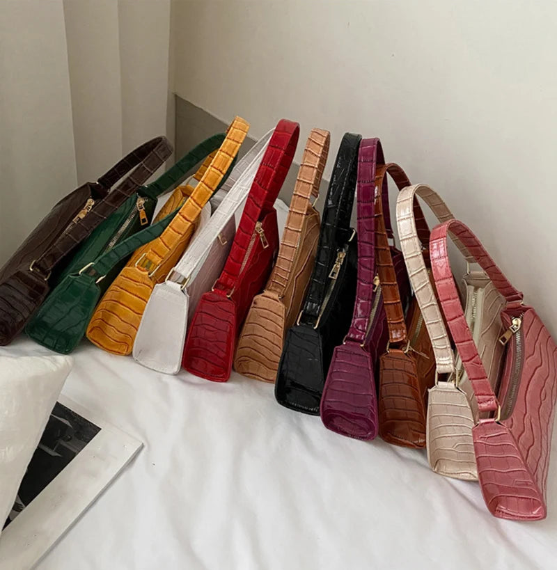 Women's PU Leather Shoulder Bag with Crocodile Texture – Stylish Everyday Underarm Purse