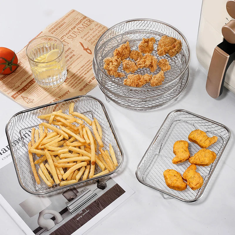 3-Piece Stackable Basket Set for Air Fryer – With Free Heat-Resistant Tongs