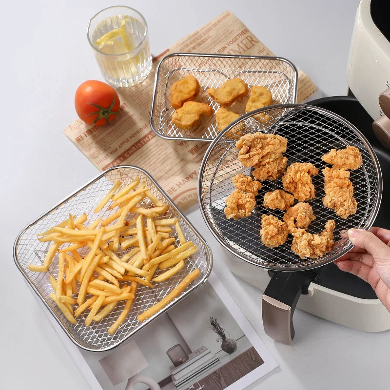 3-Piece Stackable Basket Set for Air Fryer – With Free Heat-Resistant Tongs
