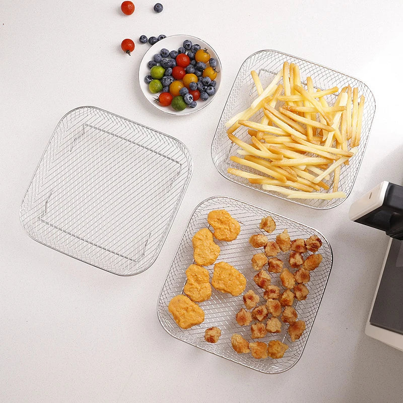 3-Piece Stackable Basket Set for Air Fryer – With Free Heat-Resistant Tongs