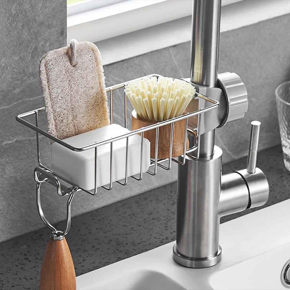 Sponge, Faucet, Soap, and Towel Organizer